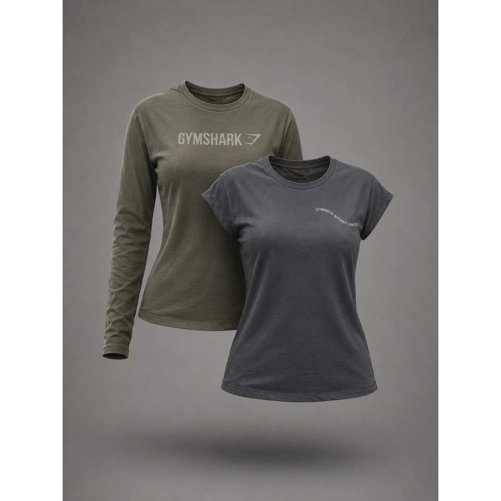 🍁Gymshark Womens Activewear Bundle Grey Short Sleeve Olive Long Sleeve Medium